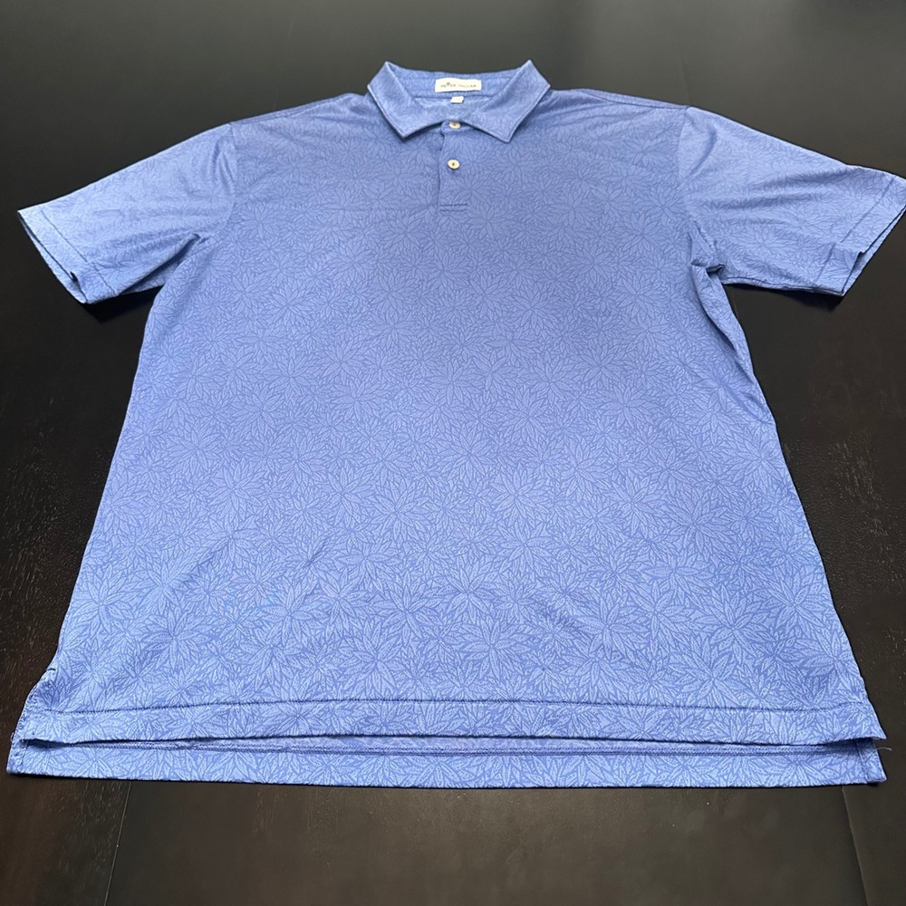 Peter Millar Polo Shirt Mens Medium Blue Floral Geometric Short Sleeve Logo